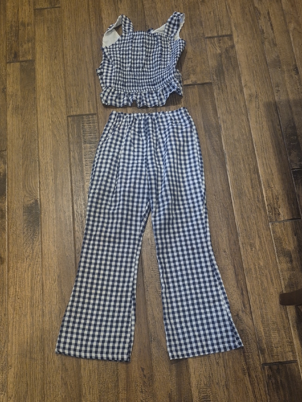 Rare Editions Blue and White Gingham Wide Leg Pants & Matching Top